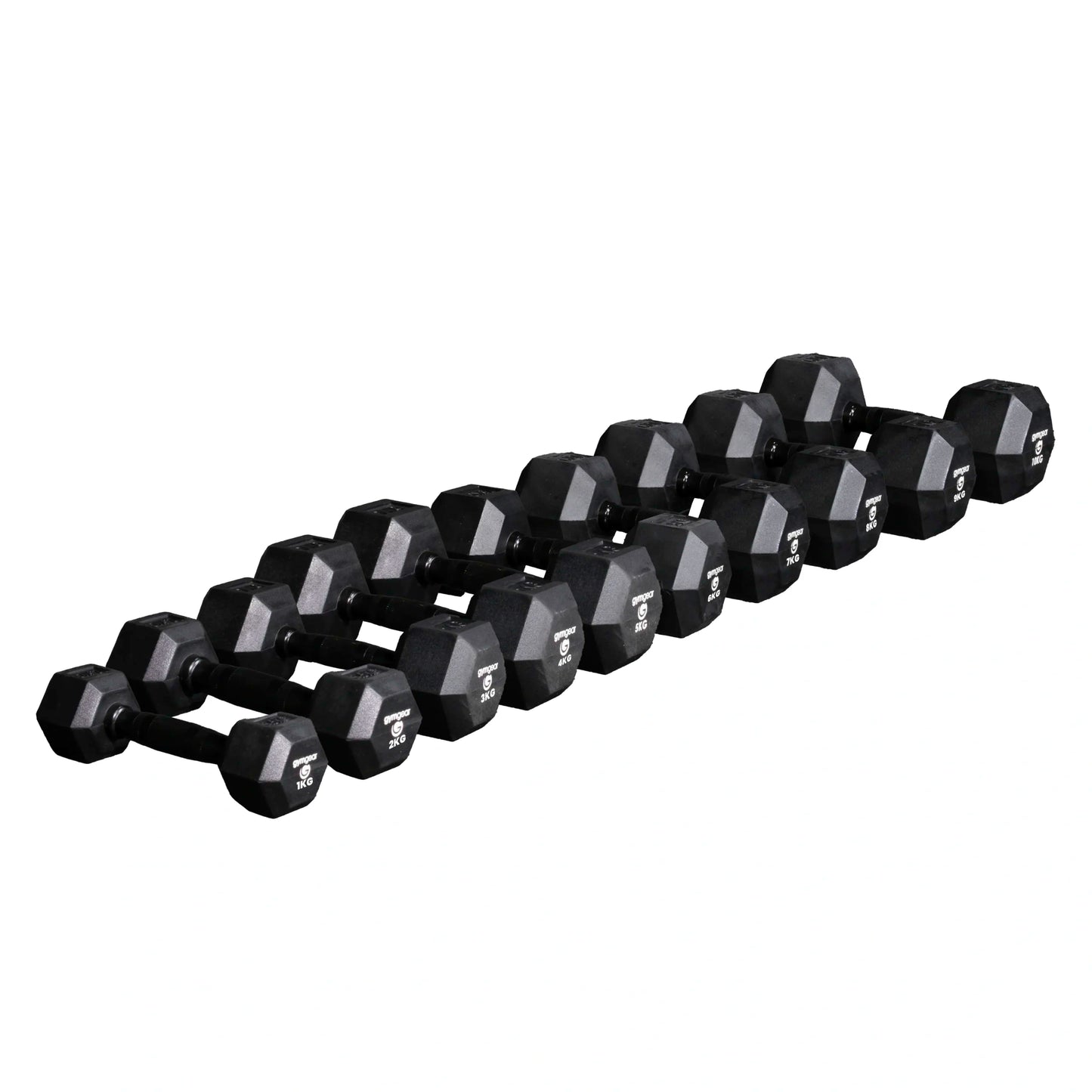 Rubber Hex Dumbbells (Black Handles)