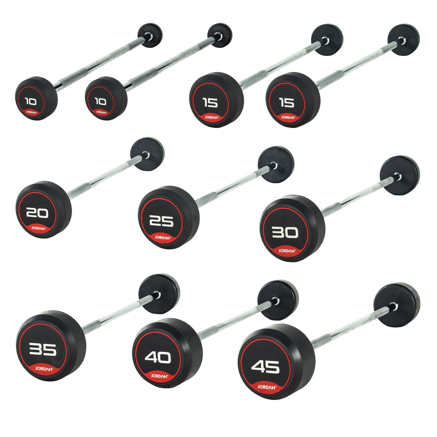 JORDAN® Fixed Barbells - Straight Bar Rubber (Red)