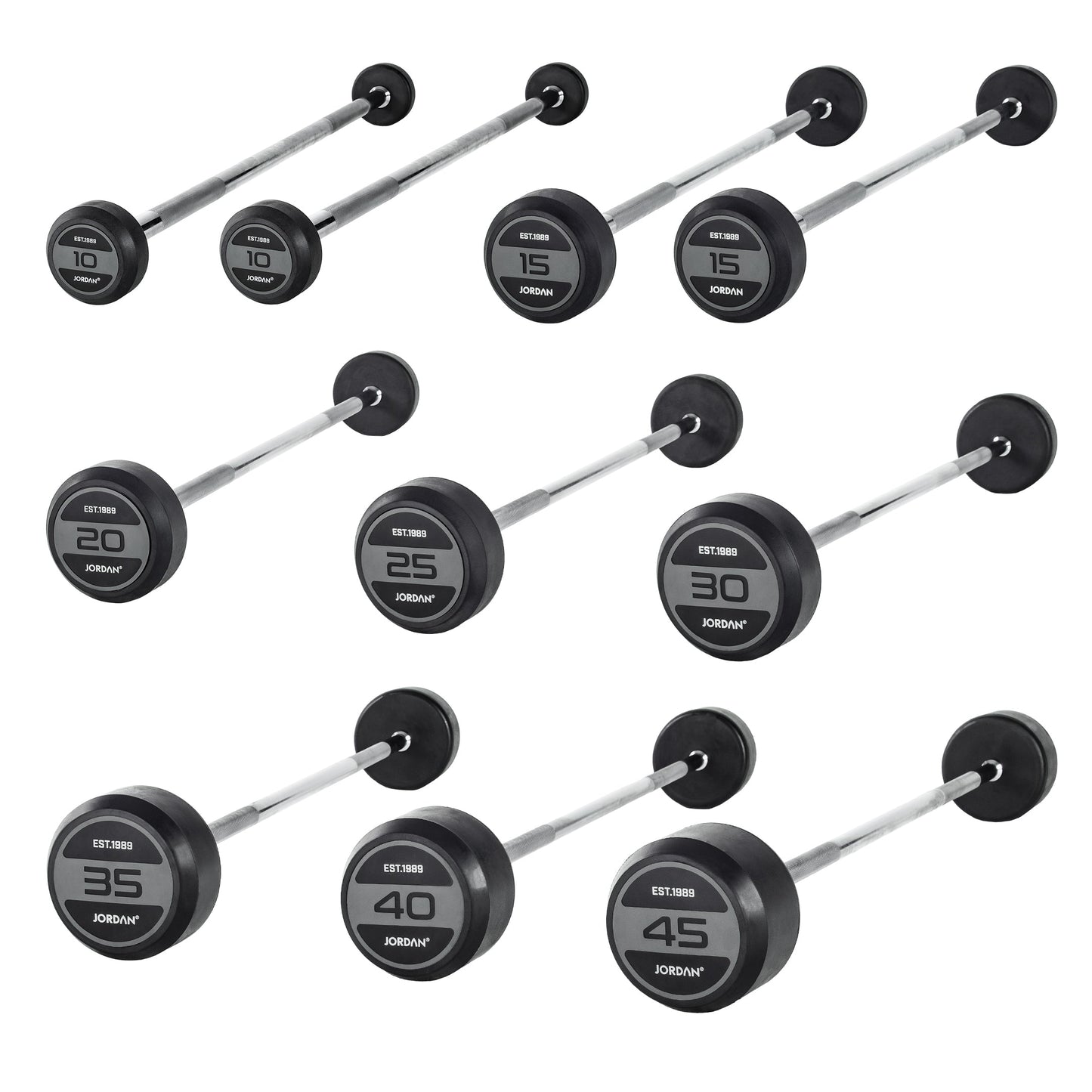 JORDAN® Fixed Barbells - Straight Bar Rubber (Grey)