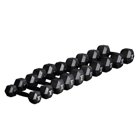 Rubber Hex Dumbbells (Black Handles)